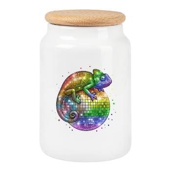 Chameleon on Globo Disco Progress Flag LGBT - Cookie Jar with Wooden Lid - white - Front