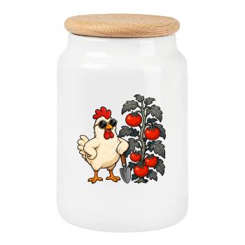 Chicken Gardener Tomato Chicken Garden Humor - Cookie Jar with Wooden Lid - white - Front