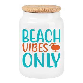 Beach vibes only - Cookie Jar with Wooden Lid - white - Front