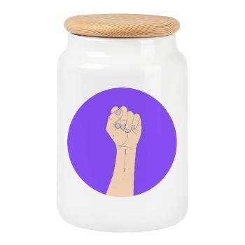Autonomisation en violet - Boîte à biscuits avec couvercle en bois - blanc - Devant