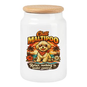 Chill Maltipoo Retro 70s Dog Sunset - Cookie Jar with Wooden Lid - white - Front