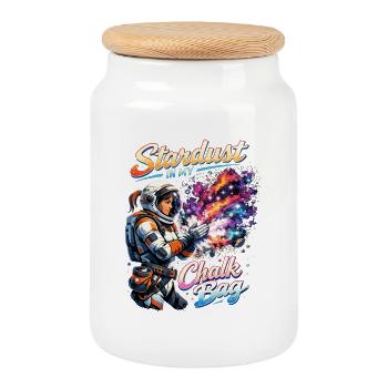 Stardust In My Chalk Bag: Bouldering & Galaxy - Cookie Jar with Wooden Lid - white - Front