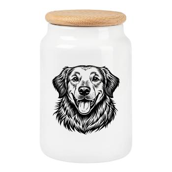 Golden Retriever glücklich - Keksdose mit Holzdeckel - Weiß - Vorne
