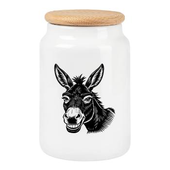 Donkey smile - Cookie Jar with Wooden Lid - white - Front