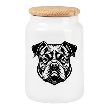 English bulldog - Cookie Jar with Wooden Lid - white - Front