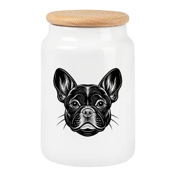 Visage de bouledogue français - Boîte à biscuits avec couvercle en bois - blanc - Devant