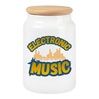 Musique électronique rétro - Boîte à biscuits avec couvercle en bois - blanc - Devant