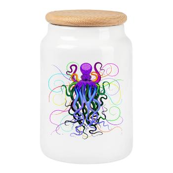 Creature psychédélique psychédélique des profondeurs de l’océan Octopus - Boîte à biscuits avec couvercle en bois - blanc - Devant
