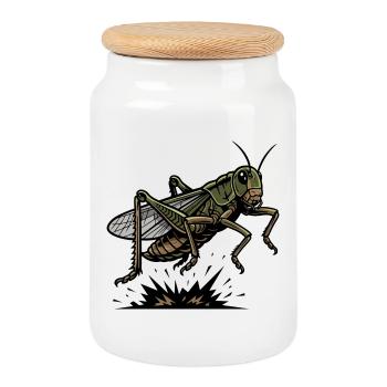 Grasshopper Grasshopper Jump Hop Tattoo Insect - Cookie Jar with Wooden Lid - white - Front