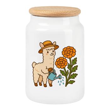 Alpaca Garden Club Lustiges Garten Alpaka - Keksdose mit Holzdeckel - Weiß - Vorne