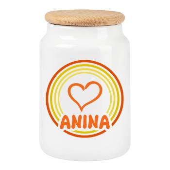 Gift for Anina - Cookie Jar with Wooden Lid - white - Front