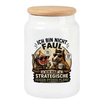 Strategische Feigen-Pferdepläne - Keksdose mit Holzdeckel - Weiß - Vorne