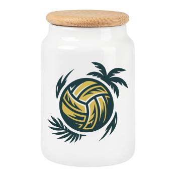 Tournoi de Beach Volleyball Wave Sunset - Boîte à biscuits avec couvercle en bois - blanc - Devant