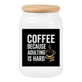Kaffee, weil Erwachsensein schwer ist - Keksdose mit Holzdeckel - Weiß - Vorne