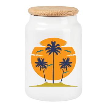 Palm Beach Birds - Keksdose mit Holzdeckel - Weiß - Vorne