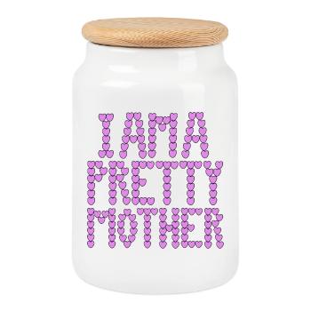 I am a pretty mother typography - Cookie Jar with Wooden Lid - white - Front