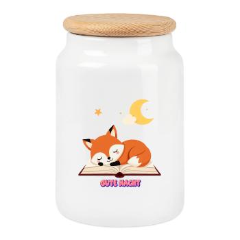 Gute Nacht Bücherliebe Süßer Fuchs schläft auf Buc - Keksdose mit Holzdeckel - Weiß - Vorne