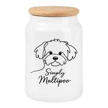 Simply Maltipoo – Minimalist Dog Design - Cookie Jar with Wooden Lid - white - Front