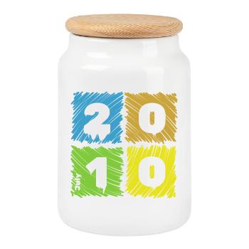16. Geburtstag Farbige Patches since 07/2010 - Keksdose mit Holzdeckel - Weiß - Vorne