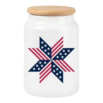 Patriotic Red White Blue Native Stars Stripes - Cookie Jar with Wooden Lid - white - Front