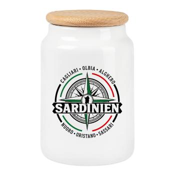 Sardinien compass rose banner travel shirt - Keksdose mit Holzdeckel - Weiß - Vorne