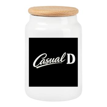 Casual D Vintage Script - Cookie Jar with Wooden Lid - white - Front