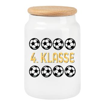Schulkind 4. Klasse Fußball - Keksdose mit Holzdeckel - Weiß - Vorne