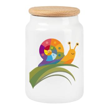 Colorful Snail on Leaf – Sweet Nature Motif - Cookie Jar with Wooden Lid - white - Front