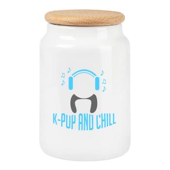 K-Pop And Chill Panda Bubble Tea Kawaii - Cookie Jar with Wooden Lid - white - Front