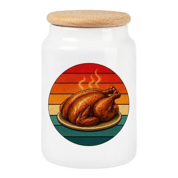 Retro Truthahn BBQ Vintage Grill Motiv - Keksdose mit Holzdeckel - Weiß - Vorne