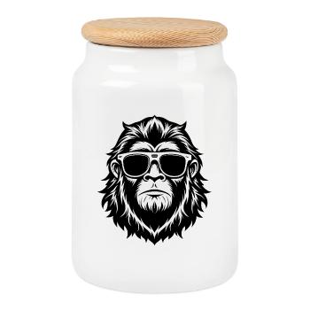 Bigfoot with sunglasses - Cookie Jar with Wooden Lid - white - Front