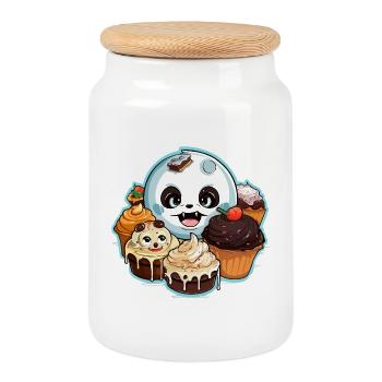 Cupcake Panda Kawaii - Boîte à biscuits avec couvercle en bois - blanc - Devant