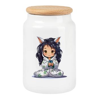 Sternen-Chibi Kuschelheldin Hoodie - Keksdose mit Holzdeckel - Weiß - Vorne