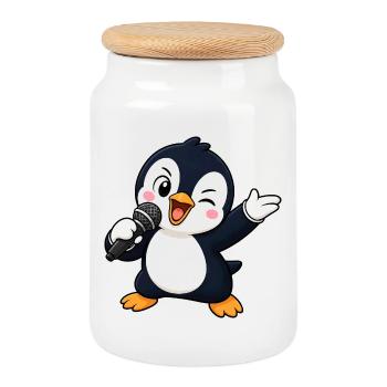 Süßer Pinguin Sänger Karaoke Musiker Lustiger - Keksdose mit Holzdeckel - Weiß - Vorne