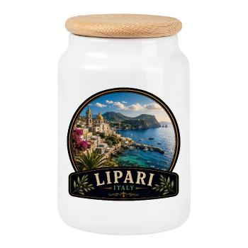 Lipari, Italie, ville côtière de vacances de style colonial - Boîte à biscuits avec couvercle en bois - blanc - Devant