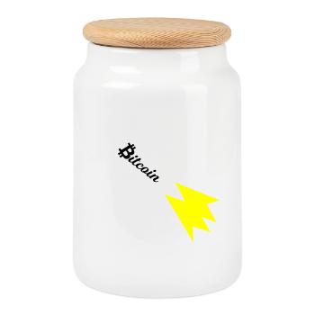 Bitcoin Rocket Print - Cookie Jar with Wooden Lid - white - Front