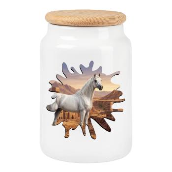 Un cheval Abbayan, le Yémen et une tache - Boîte à biscuits avec couvercle en bois - blanc - Devant