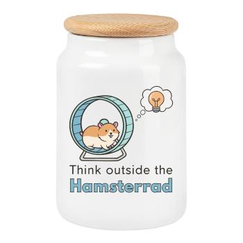 Denk außerhalb des Hamsterrads, denk draußen - Keksdose mit Holzdeckel - Weiß - Vorne