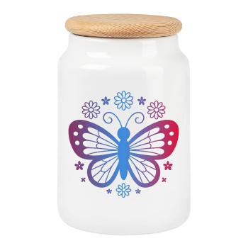 Papillon en dégradé avec fleurs - Boîte à biscuits avec couvercle en bois - blanc - Devant