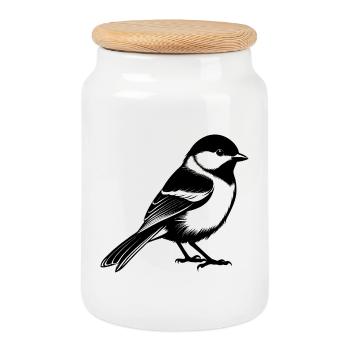 Black capped Chickadee - Cookie Jar with Wooden Lid - white - Front