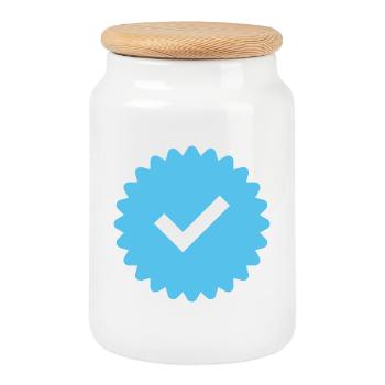 Blue Tick Abzeichen - Keksdose mit Holzdeckel - Weiß - Vorne