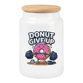 Donut Give Up Gym Fitness Saying Workout Training - Cookie Jar with Wooden Lid - white - Front