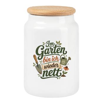 Im Garten bin ich wieder nett - Keksdose mit Holzdeckel - Weiß - Vorne