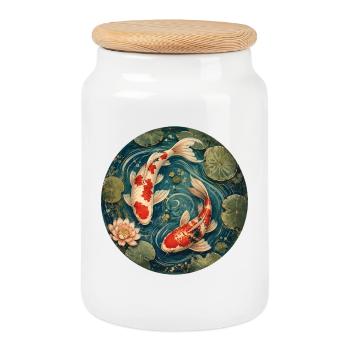 Étang Koi - Boîte à biscuits avec couvercle en bois - blanc - Devant