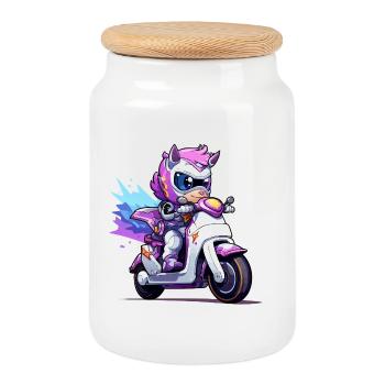 Pony on Neon Nitro Bike - Cookie Jar with Wooden Lid - white - Front