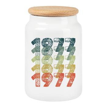 Jahr 1977 - Keksdose mit Holzdeckel - Weiß - Vorne