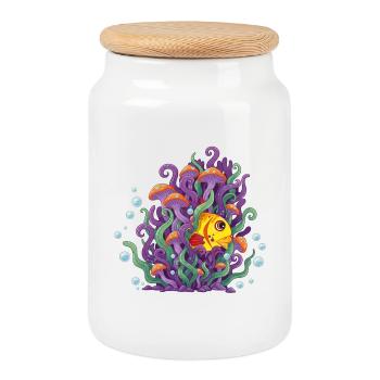 Poissons colorés dans la forêt marine - Boîte à biscuits avec couvercle en bois - blanc - Devant