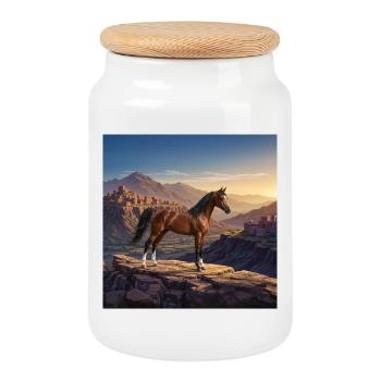Ein arabisches Al Jawf-Pferd und eine Landschaft - Keksdose mit Holzdeckel - Weiß - Vorne