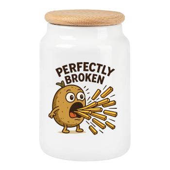 Perfect Broken Potato - Cookie Jar with Wooden Lid - white - Front