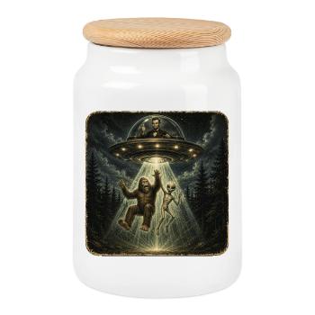 Alien Abduction - Bigfoot Lincoln UFO Retro - Cookie Jar with Wooden Lid - white - Front